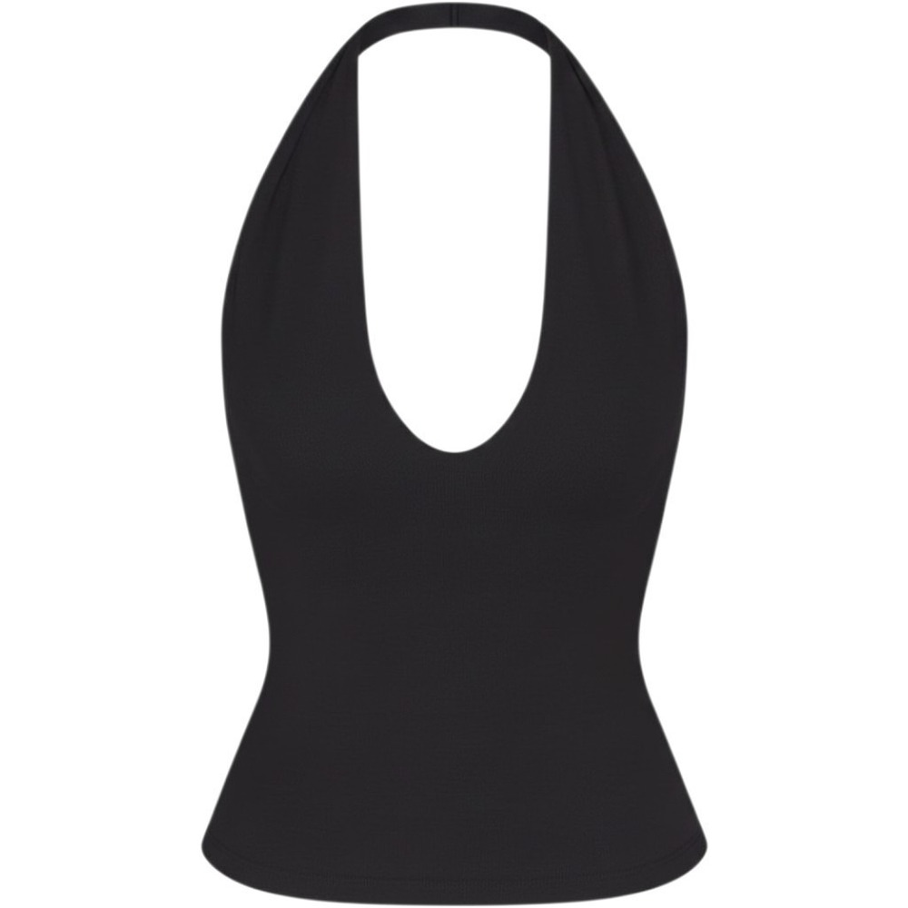 Skims Smooth Layers Halter Top Obsidian Black TP-TNK-11868W Medium